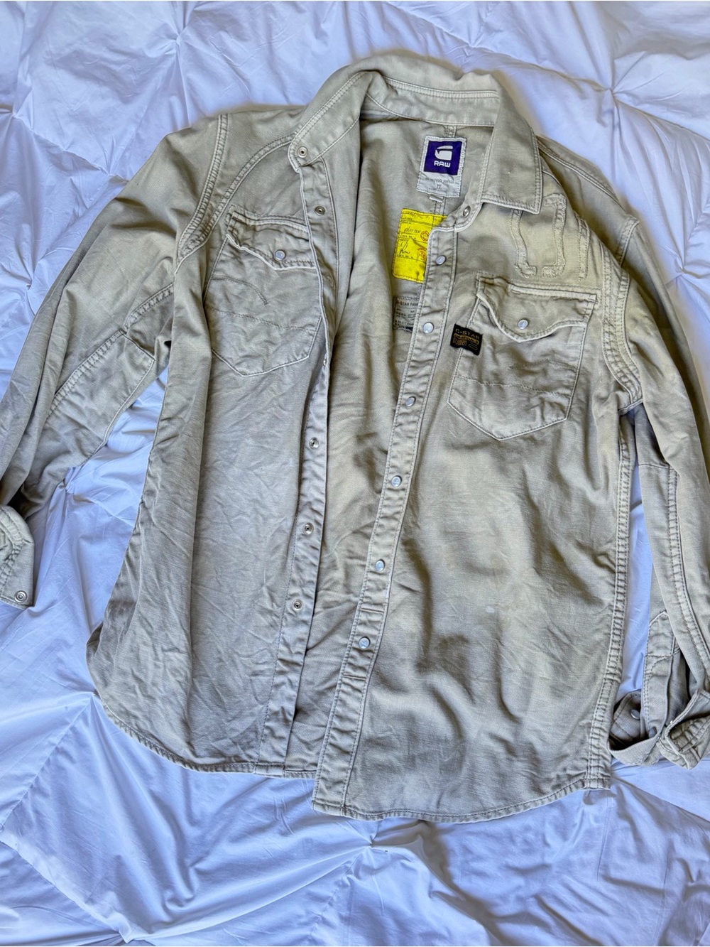 G-Star Men's Light Beige Button-Up Shirt Jacket